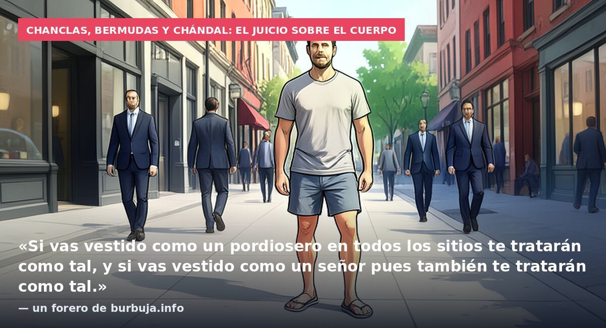 Chanclas, bermudas y chándal: el juicio sobre el cuerpo: «Si vas vestido como un pordiosero en todos los sitios te tratarán como tal, y si vas vestido como un señor pues también te tratarán como tal.» — un forero de burbuja.info