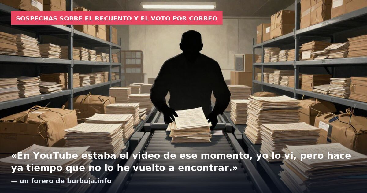 Sospechas sobre el recuento y el voto por correo: «En YouTube estaba el video de ese momento, yo lo vi, pero hace ya tiempo que no lo he vuelto a encontrar.» — un forero de burbuja.info