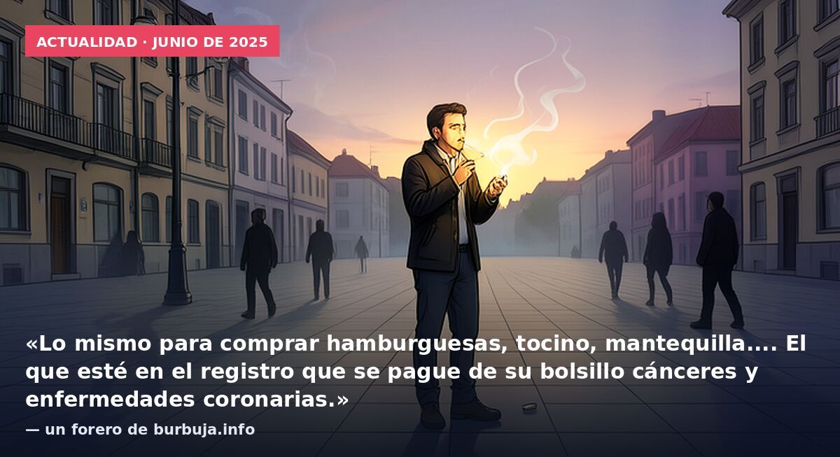 Actualidad · junio de 2025: «Lo mismo para comprar hamburguesas, tocino, mantequilla.... El que esté en el registro que se pague de su bolsillo cánceres y enfermedades coronarias.» — un forero de burbuja.info