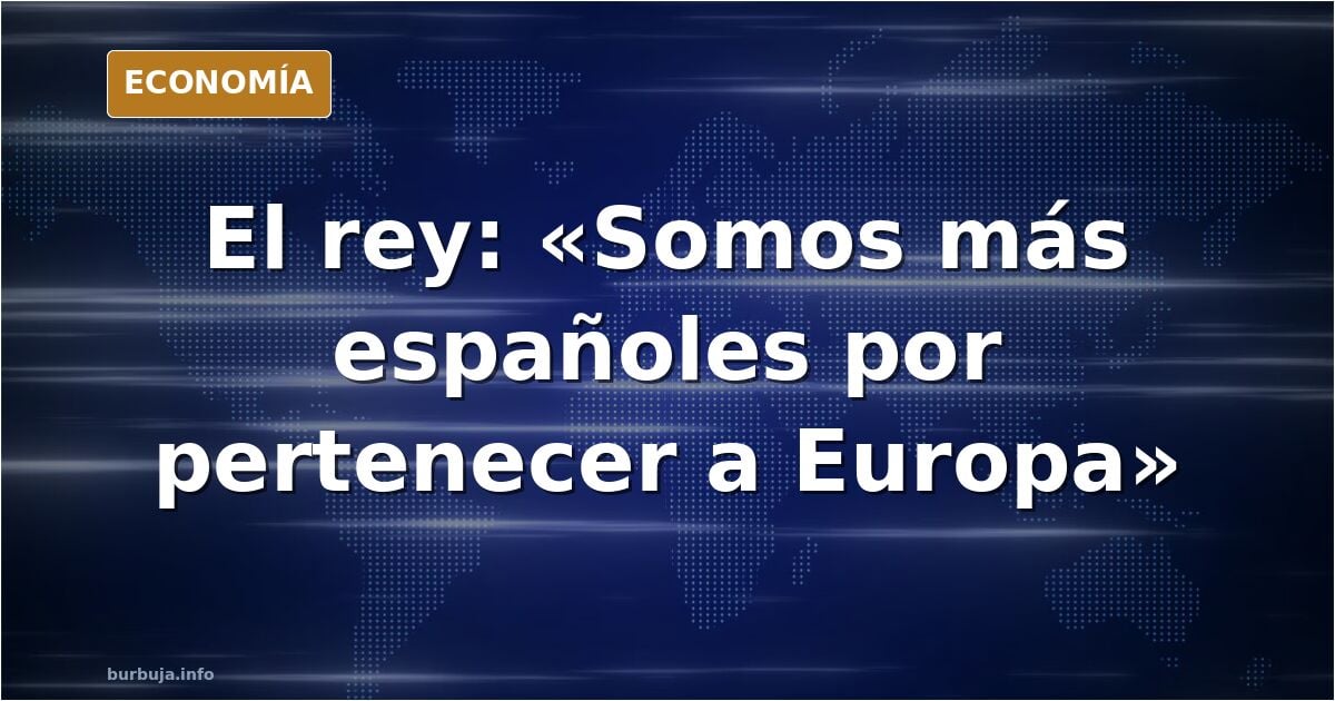 Ilustración editorial de un rey con corona leyendo un discurso ante un mapa de Europa