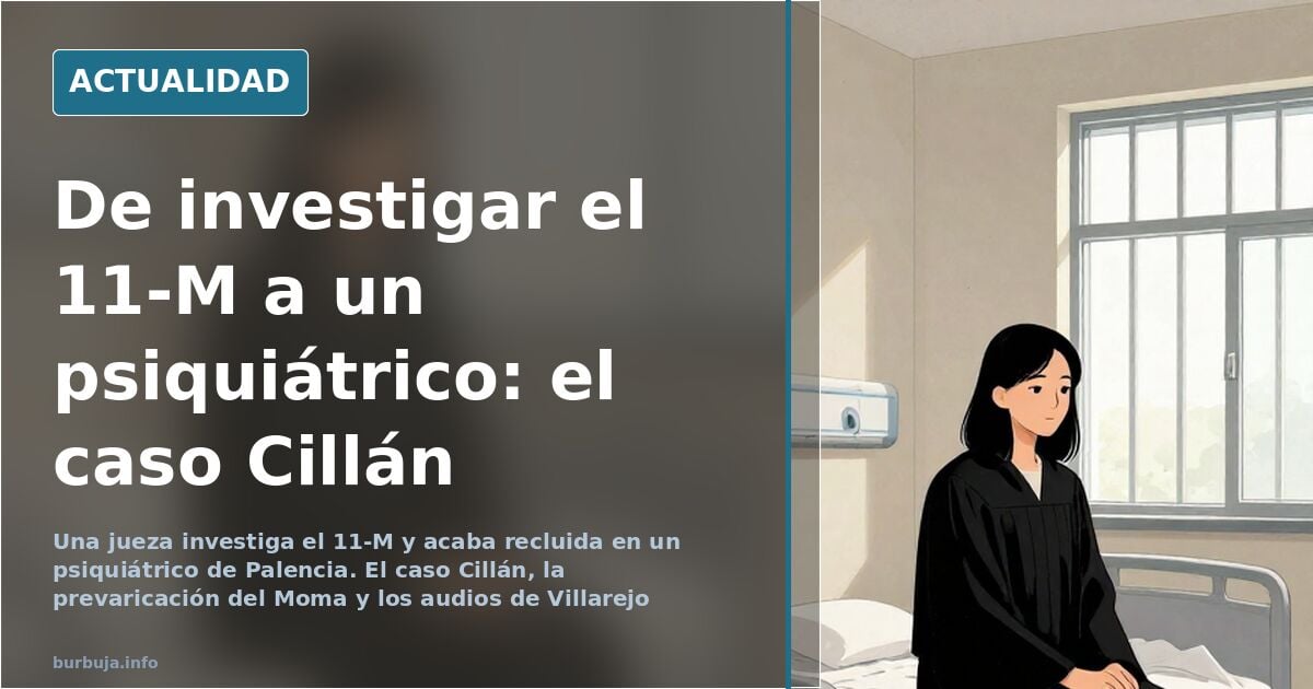 Ilustración editorial de una jueza con toga caminando hacia la puerta de un centro psiquiátrico bajo luz natural y tonos neut
