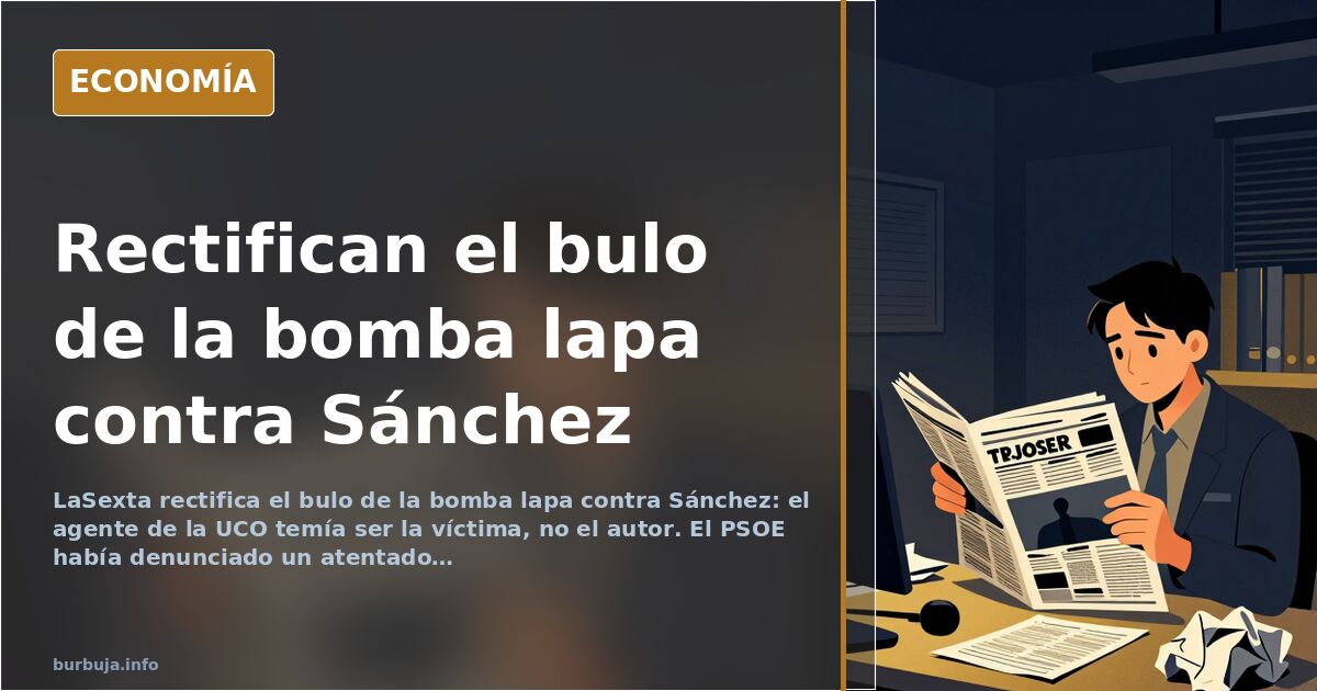Ilustración editorial de un coche con una bomba lapa adherida y una pantalla de televisión mostrando una rectificación inform