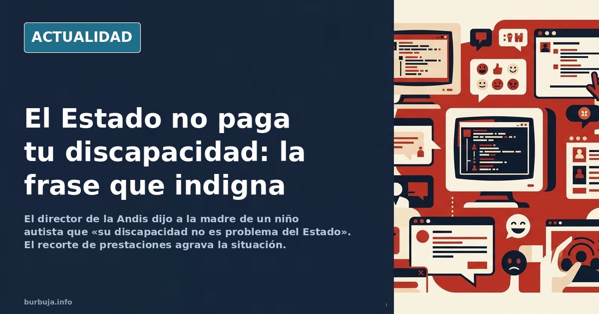 Sala de reunión institucional con una silla vacía y documentos sobre la mesa, ilustración editorial sobre discapacidad y Esta