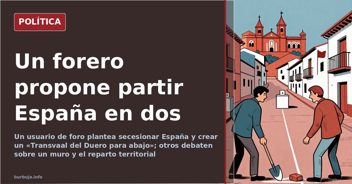 Ilustración editorial de un mapa de España dividido en dos mitades por un muro