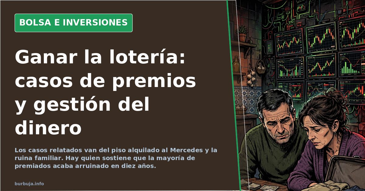 Gráfico de terminal financiera con velas japonesas en verde y rojo sobre fondo oscuro que ilustra la gestión de un premio de 