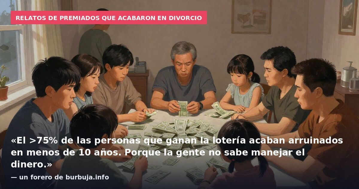Relatos de premiados que acabaron en divorcio: «El >75% de las personas que ganan la lotería acaban arruinados en menos de 10 años. Porque la gente no sabe manejar el dinero.» — un forero de burbuja.info