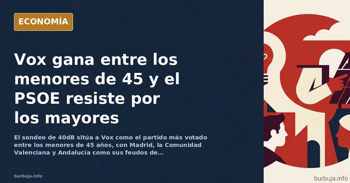 Gráfico de barras con el voto a Vox entre los menores de 45 años en Madrid, Comunidad Valenciana y Andalucía