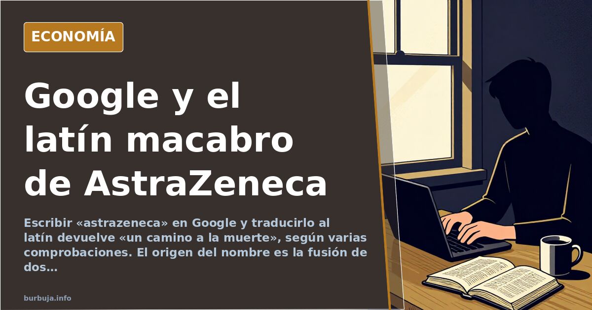 Ilustración editorial de un teclado con la palabra AstraZeneca y una pantalla que muestra una traducción al latín con tono os