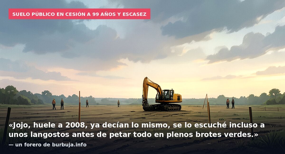 Suelo público en cesión a 99 años y escasez: «Jojo, huele a 2008, ya decían lo mismo, se lo escuché incluso a unos langostos antes de petar todo en plenos brotes verdes.» — un forero de burbuja.info