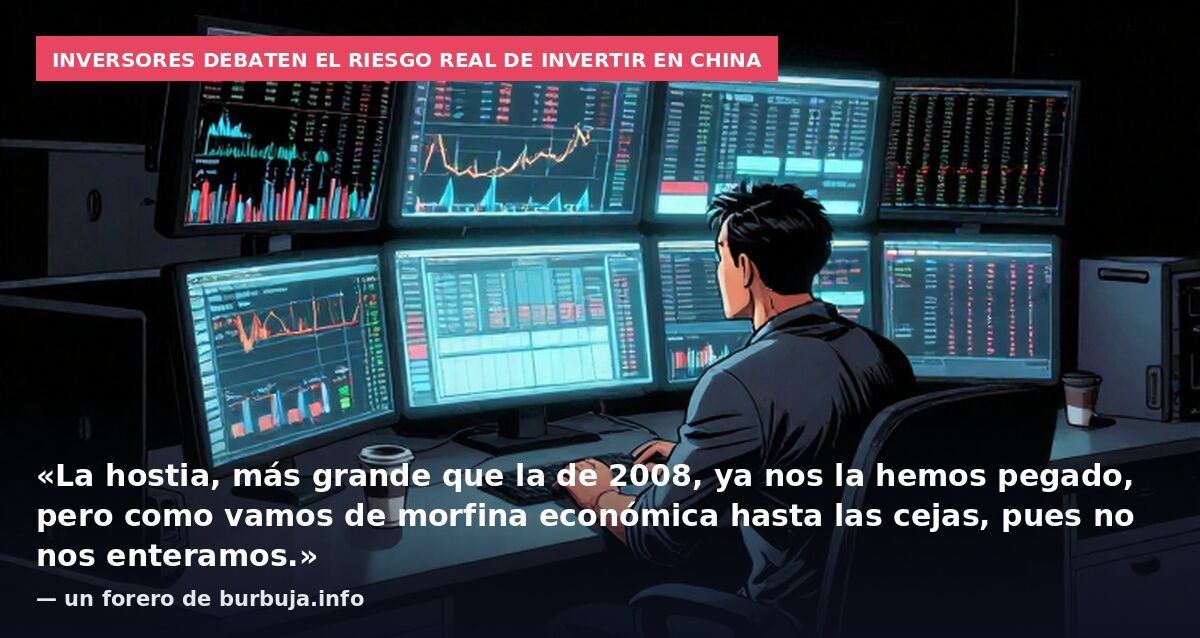 Inversores debaten el riesgo real de invertir en China: «La hostia, más grande que la de 2008, ya nos la hemos pegado, pero como vamos de morfina económica hasta las cejas, pues no nos enteramos.» — un forero de burbuja.info