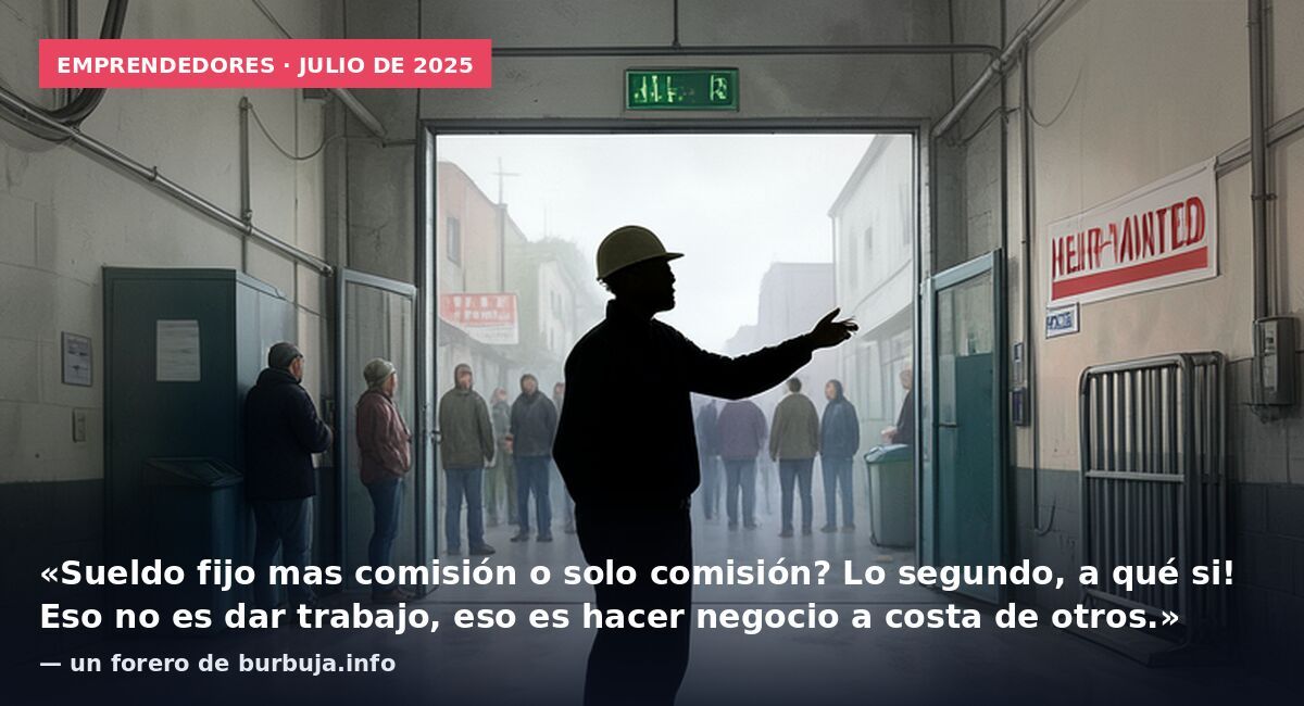 Emprendedores · julio de 2025: «Sueldo fijo mas comisión o solo comisión? Lo segundo, a qué si! Eso no es dar trabajo, eso es hacer negocio a costa de otros.» — un forero de burbuja.info