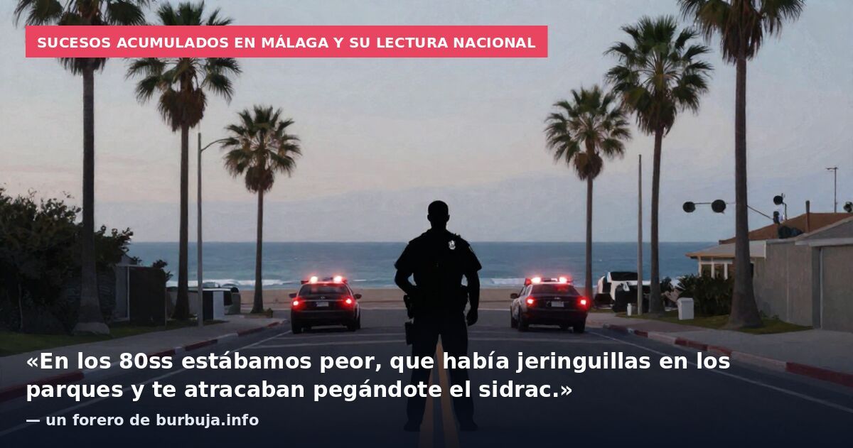 Sucesos acumulados en Málaga y su lectura nacional: «En los 80ss estábamos peor, que había jeringuillas en los parques y te atracaban pegándote el sidrac.» — un forero de burbuja.info