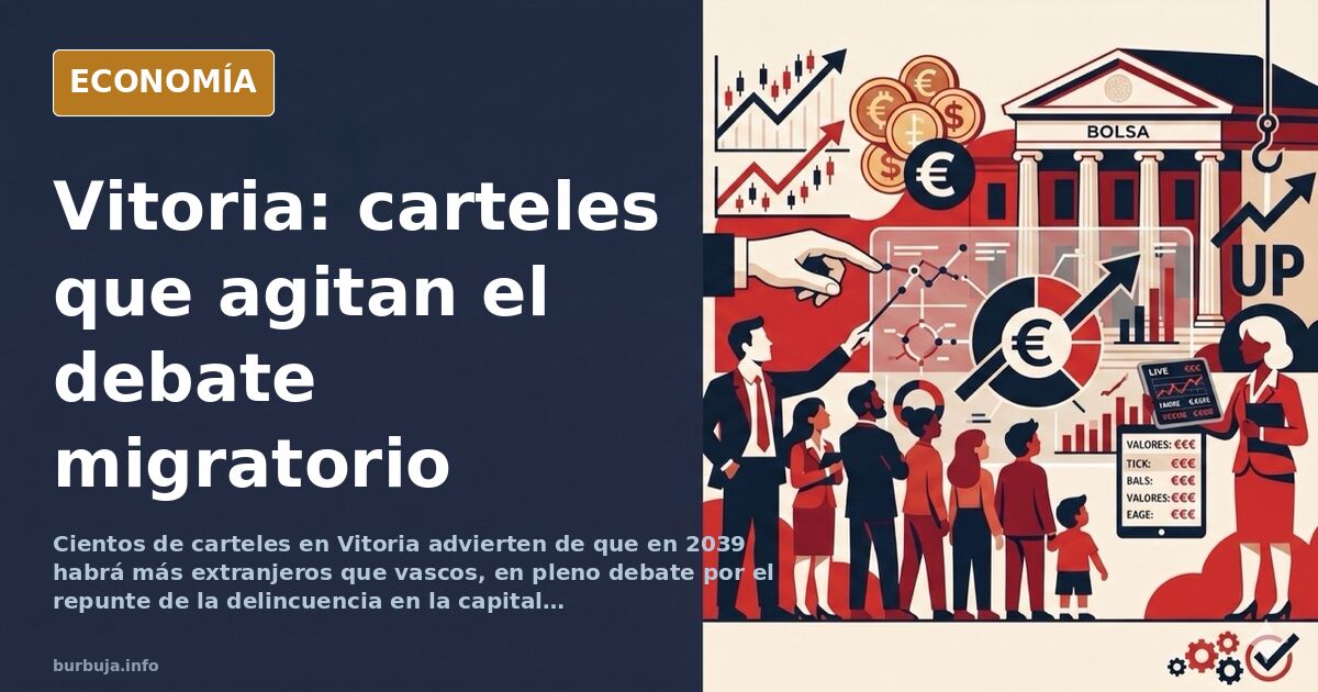Carteles contra la islamización colgados en farolas y vallas de una calle de Vitoria con el lema Vitoria 2039