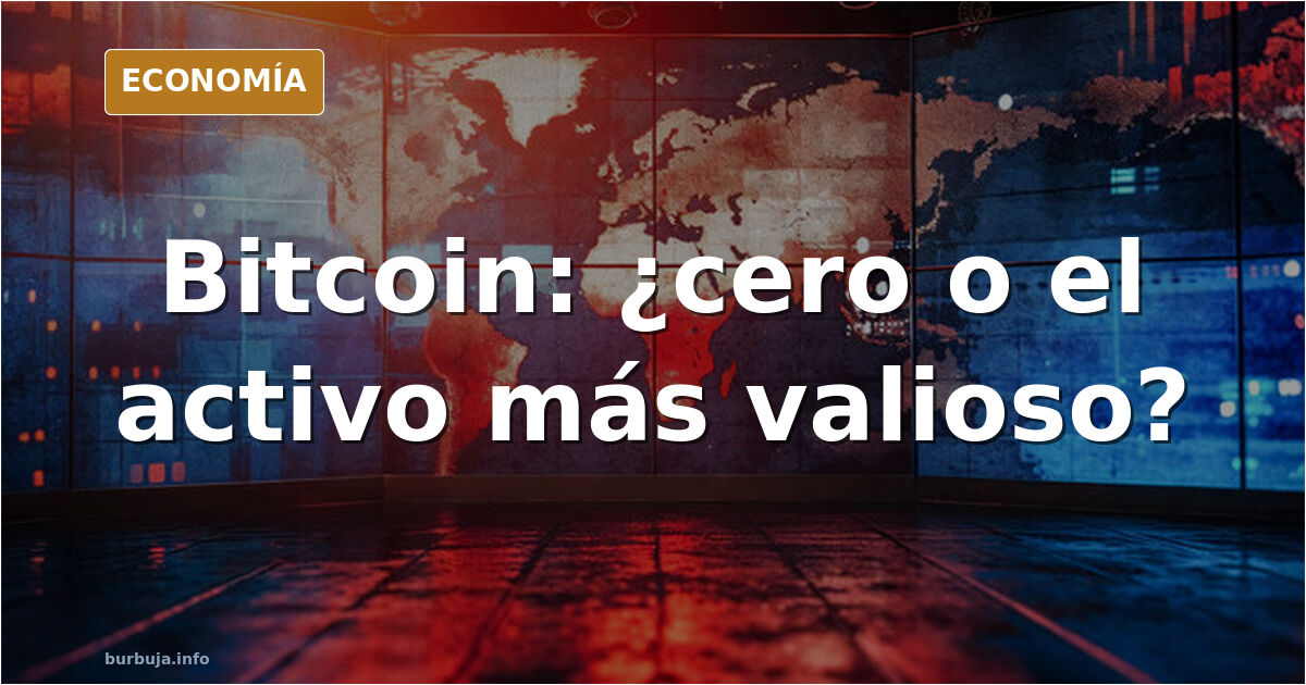 Ilustración editorial de una moneda dorada de bitcoin partida en dos mitades sobre fondo azul marino oscuro
