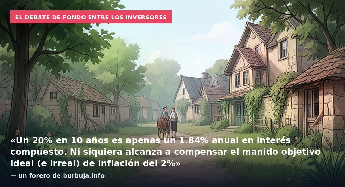 El debate de fondo entre los inversores: «Un 20% en 10 años es apenas un 1.84% anual en interés compuesto. Ni siquiera alcanza a compensar el manido objetivo ideal (e irreal) de inflación del 2%» — un forero de burbuja.info