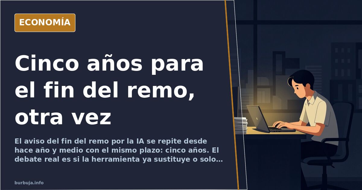 Ilustración editorial de una balanza entre un reloj de arena y un cerebro digital sobre fondo azul marino y dorado