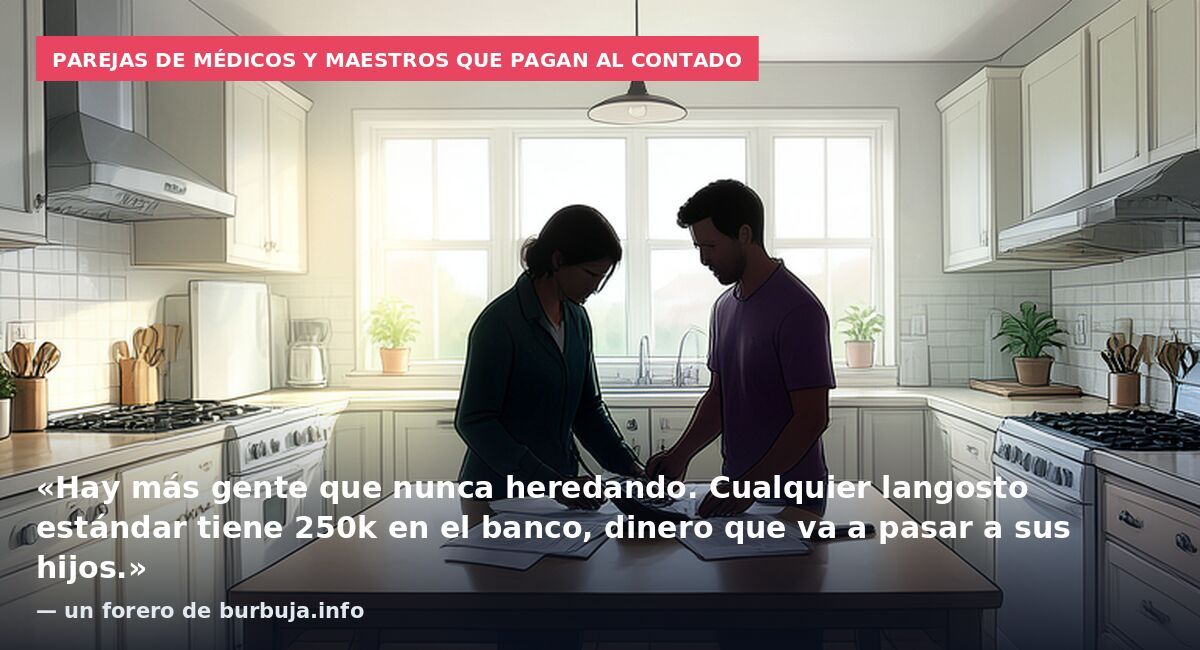 Parejas de médicos y maestros que pagan al contado: «Hay más gente que nunca heredando. Cualquier langosto estándar tiene 250k en el banco, dinero que va a pasar a sus hijos.» — un forero de burbuja.info