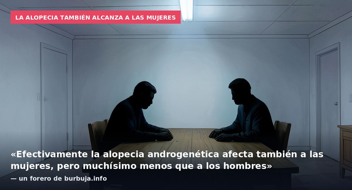 La alopecia también alcanza a las mujeres: «Efectivamente la alopecia androgenética afecta también a las mujeres, pero muchísimo menos que a los hombres» — un forero de burbuja.info