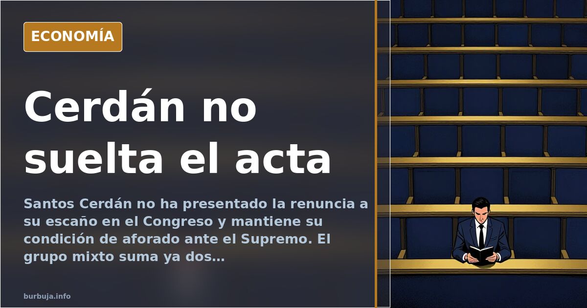 Ilustración editorial de un escaño vacío en el Congreso con una carpeta de expediente judicial sobre la mesa