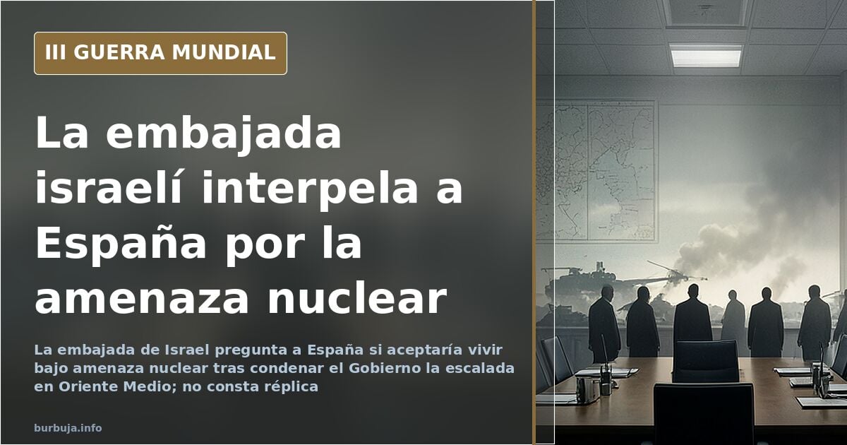 Mapa desaturado con instalaciones nucleares en el desierto, humo lejano en el horizonte y siluetas de aviones militares