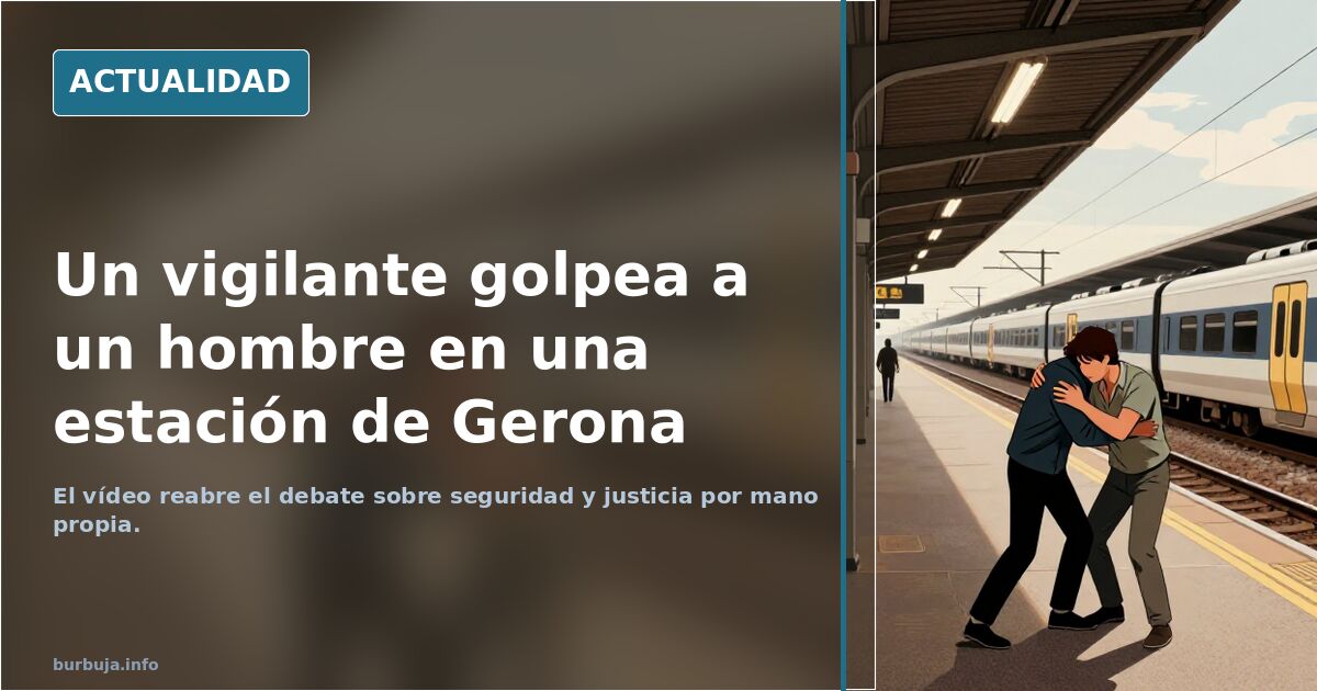 Escena de una estación de cercanías de Gerona con dos hombres forcejeando junto a un tren parado