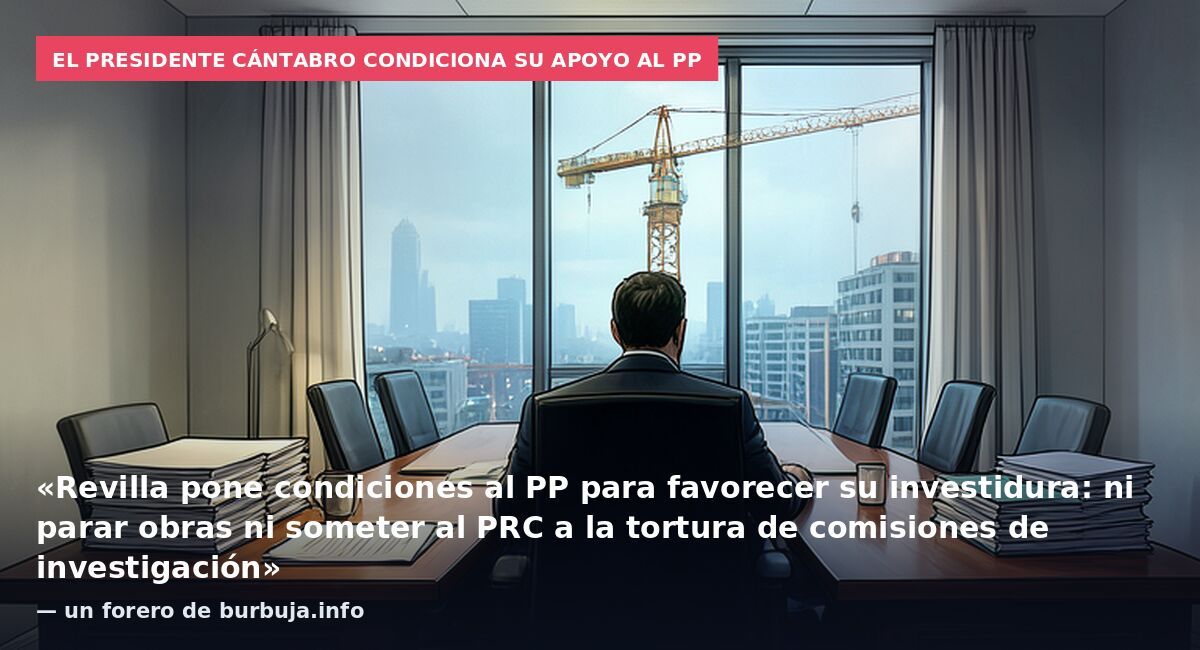El presidente cántabro condiciona su apoyo al PP: «Revilla pone condiciones al PP para favorecer su investidura: ni parar obras ni someter al PRC a la tortura de comisiones de investigación» — un forero de burbuja.info