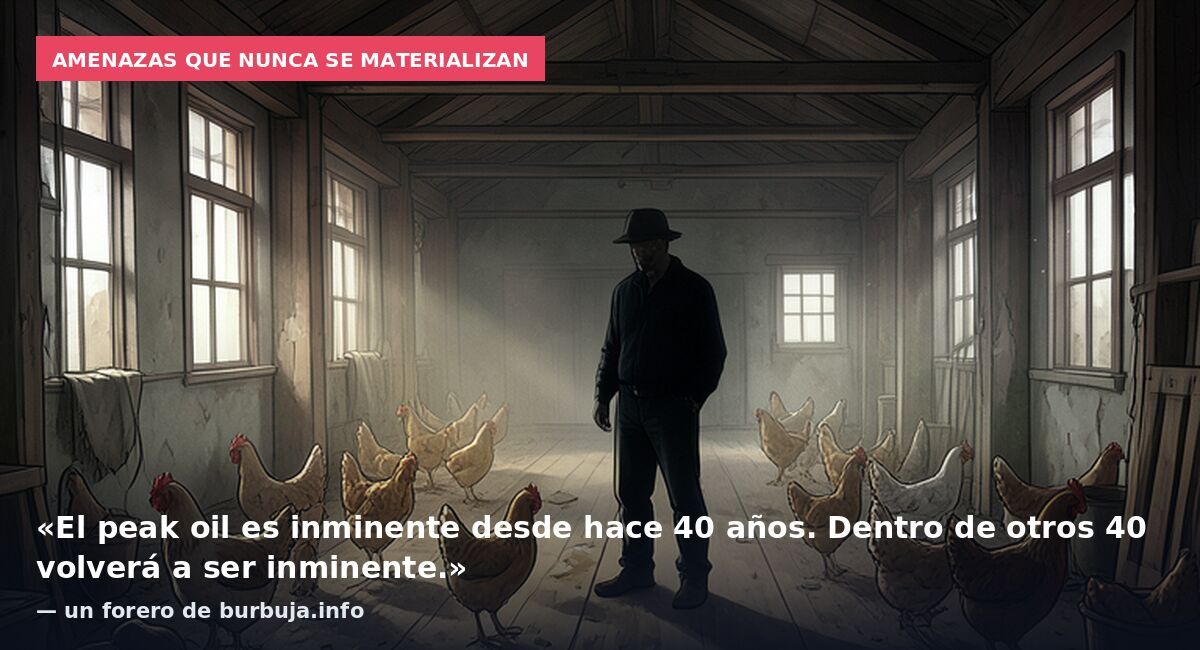 Amenazas que nunca se materializan: «El peak oil es inminente desde hace 40 años. Dentro de otros 40 volverá a ser inminente.» — un forero de burbuja.info