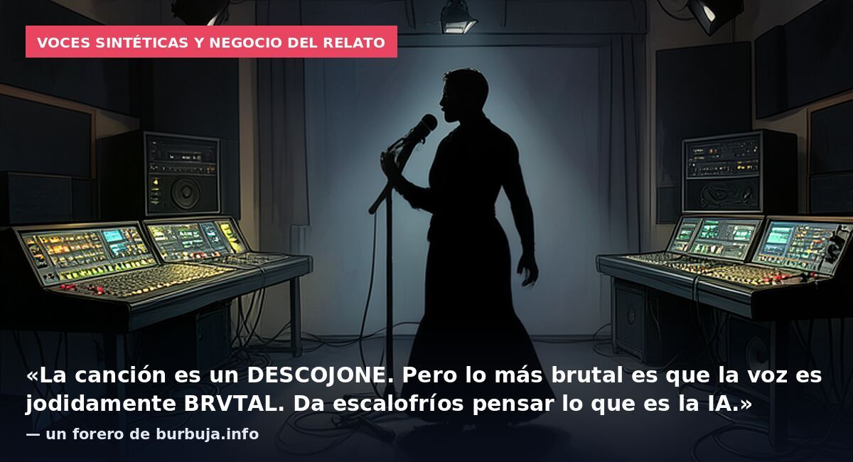 Voces sintéticas y negocio del relato: «La canción es un DESCOJONE. Pero lo más brutal es que la voz es jodidamente BRVTAL. Da escalofríos pensar lo que es la IA.» — un forero de burbuja.info