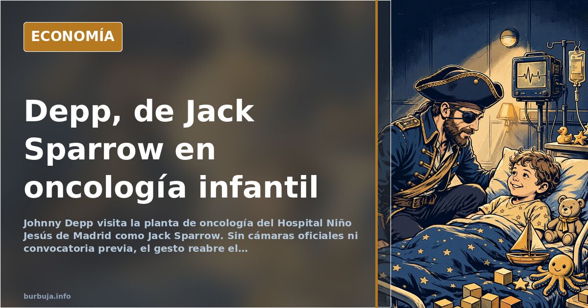 Ilustración editorial de Johnny Depp caracterizado como Jack Sparrow visitando una planta de oncología infantil en Madrid