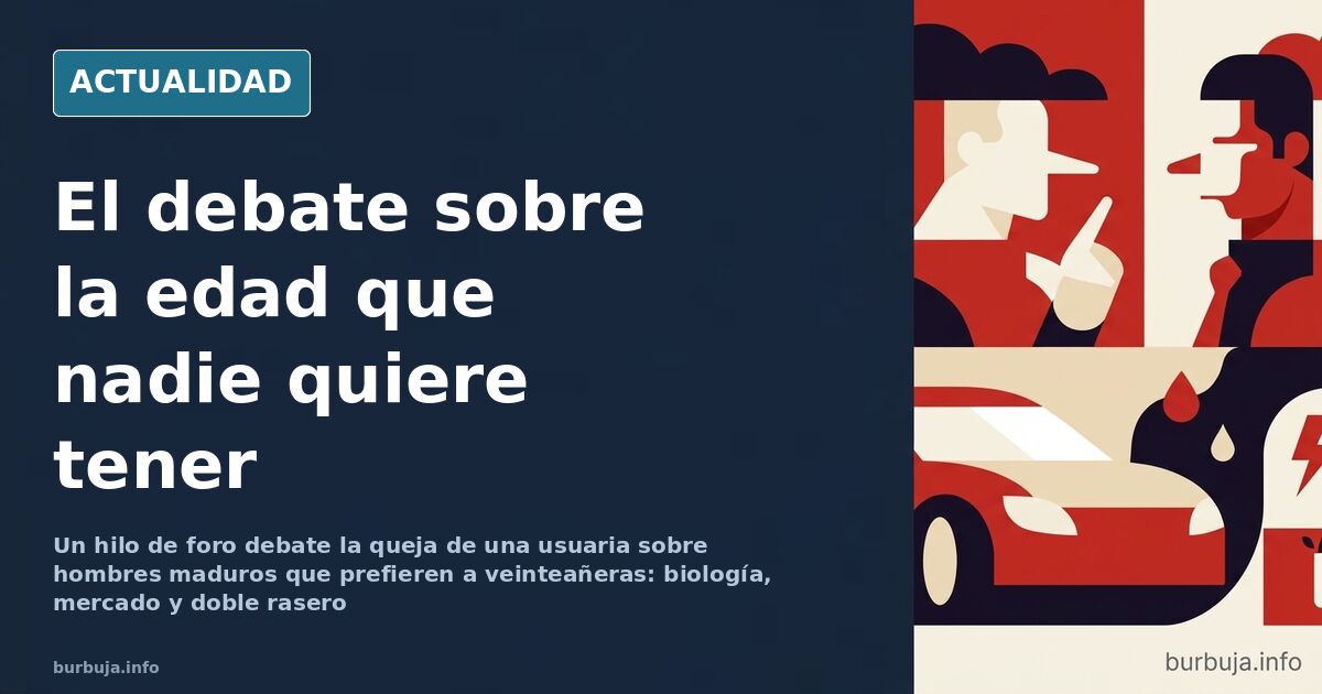 Mujer de mediana edad consultando el móvil con gesto de incredulidad ante un debate sobre edad y deseo