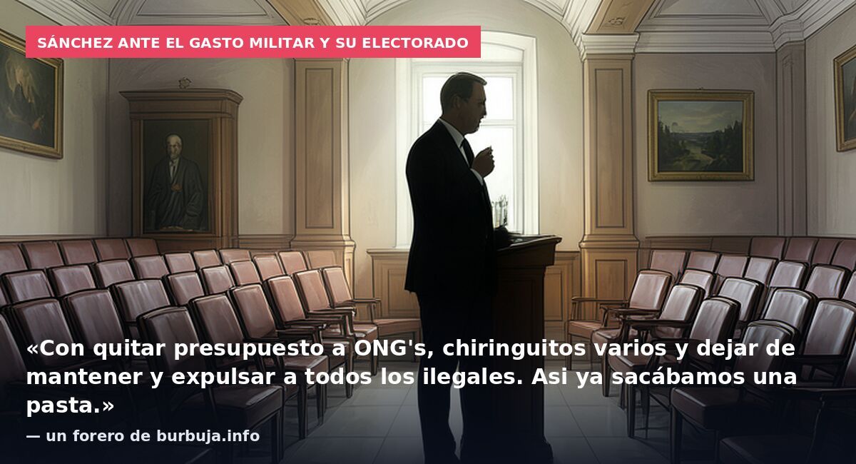 Sánchez ante el gasto militar y su electorado: «Con quitar presupuesto a ONG's, chiringuitos varios y dejar de mantener y expulsar a todos los ilegales. Asi ya sacábamos una pasta.» — un forero de burbuja.info
