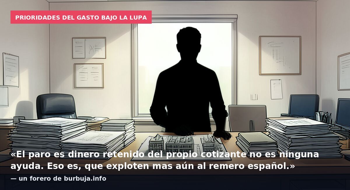Prioridades del gasto bajo la lupa: «El paro es dinero retenido del propio cotizante no es ninguna ayuda. Eso es, que exploten mas aún al remero español.» — un forero de burbuja.info