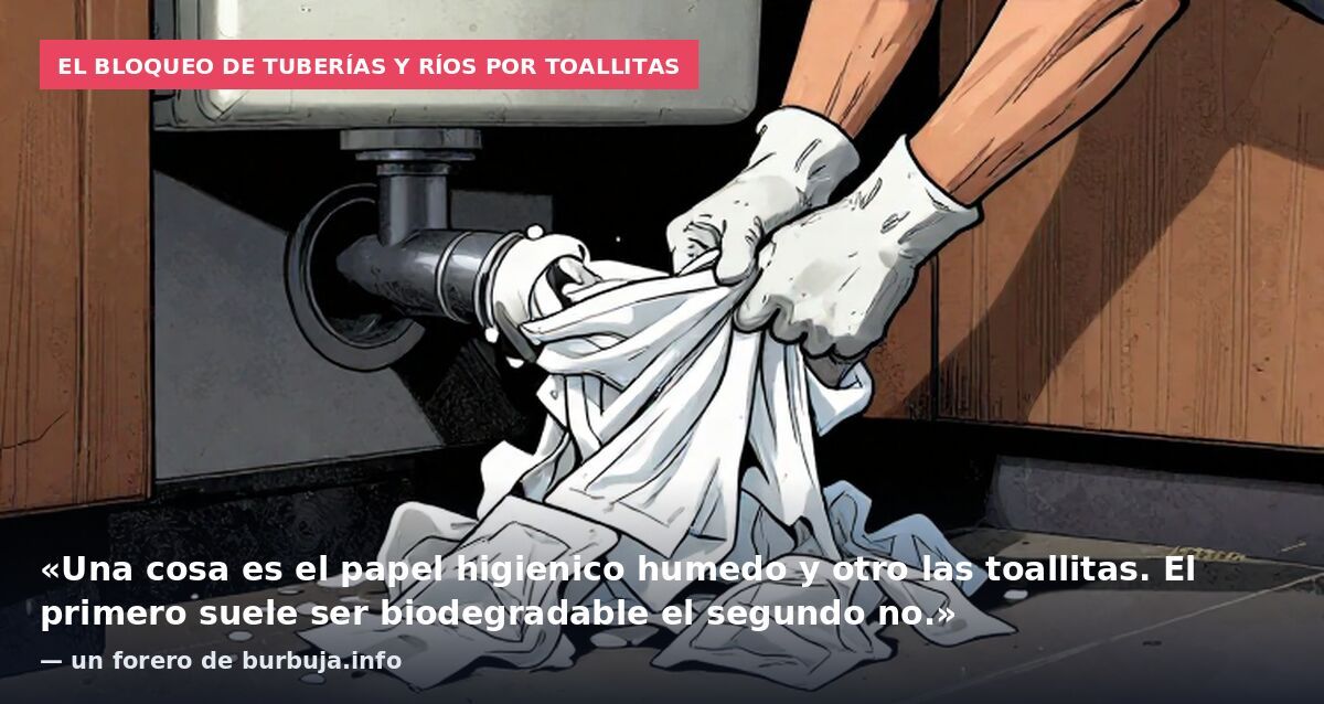 El bloqueo de tuberías y ríos por toallitas: «Una cosa es el papel higienico humedo y otro las toallitas. El primero suele ser biodegradable el segundo no.» — un forero de burbuja.info