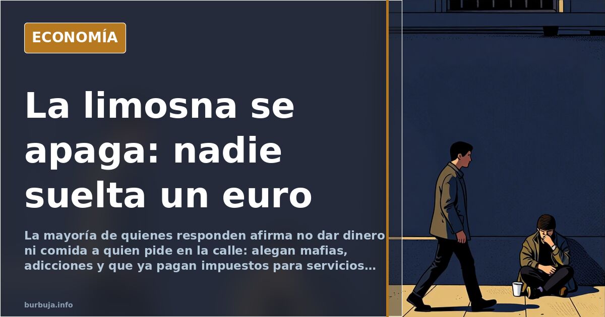 Persona sentada en el suelo junto a la puerta de un supermercado con un vaso de cartón para limosna