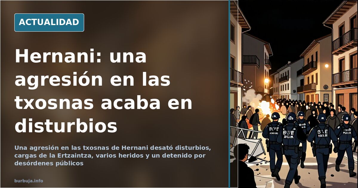 Calle de Hernani durante las fiestas de San Juan con agentes de la Ertzaintza y grupos de personas en la zona de las txosnas