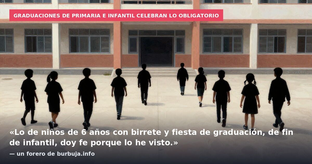 Graduaciones de primaria e infantil celebran lo obligatorio: «Lo de niños de 6 años con birrete y fiesta de graduación, de fin de infantil, doy fe porque lo he visto.» — un forero de burbuja.info