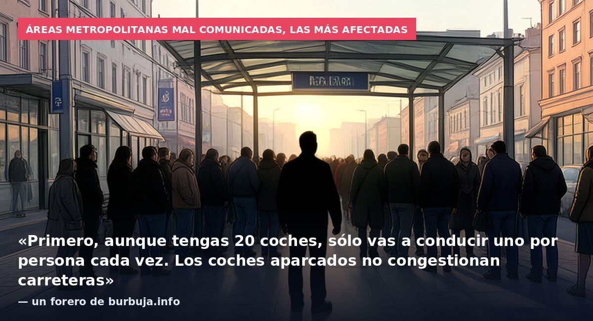 Áreas metropolitanas mal comunicadas, las más afectadas: «Primero, aunque tengas 20 coches, sólo vas a conducir uno por persona cada vez. Los coches aparcados no congestionan carreteras» — un forero de burbuja.info