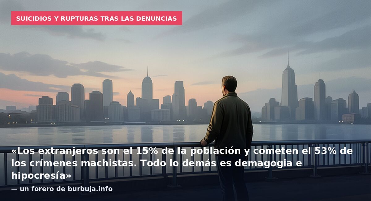 Suicidios y rupturas tras las denuncias: «Los extranjeros son el 15% de la población y cometen el 53% de los crímenes machistas. Todo lo demás es demagogia e hipocresía» — un forero de burbuja.info