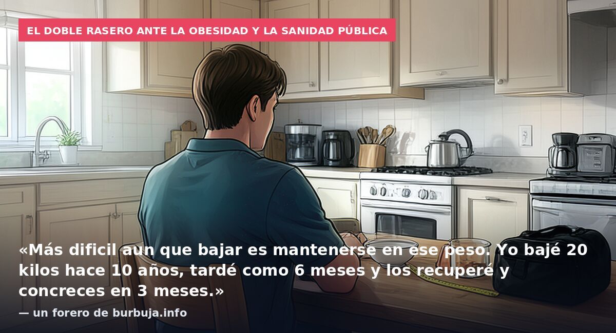 El doble rasero ante la obesidad y la sanidad pública: «Más dificil aun que bajar es mantenerse en ese peso. Yo bajé 20 kilos hace 10 años, tardé como 6 meses y los recuperé y concreces en 3 meses.» — un forero de burbuja.info
