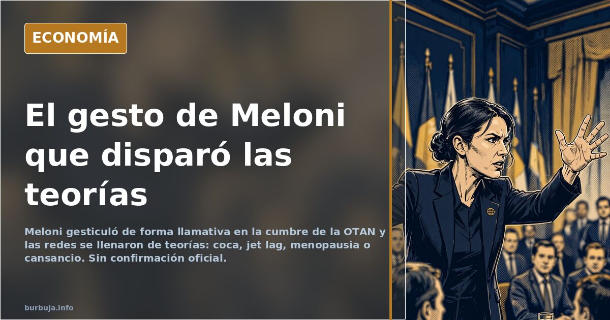 Giorgia Meloni gesticulando ante la prensa durante la cumbre de la OTAN