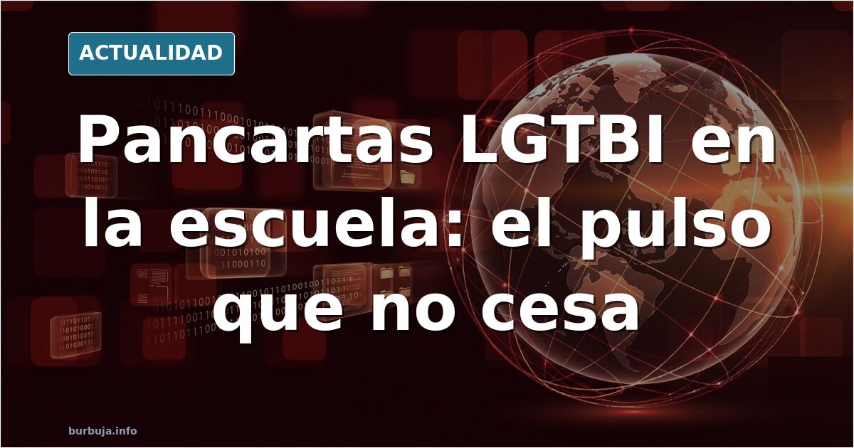 Fachada de un ayuntamiento con una pancarta LGTBI y niños saliendo del edificio en un pueblo valenciano