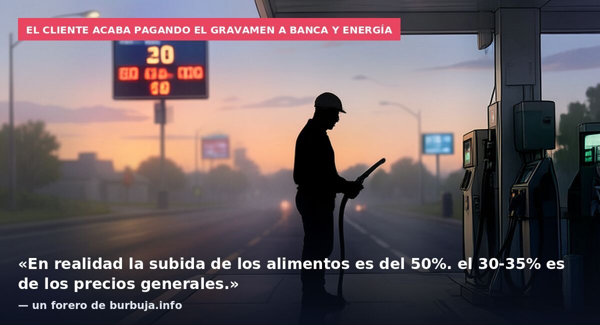 El cliente acaba pagando el gravamen a banca y energía: «En realidad la subida de los alimentos es del 50%. el 30-35% es de los precios generales.» — un forero de burbuja.info