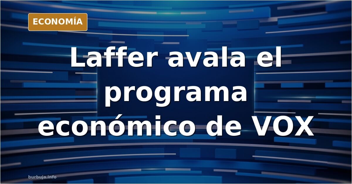 Ilustración editorial de un economista estadounidense frente a un gráfico de curva y un programa económico de VOX sobre la me