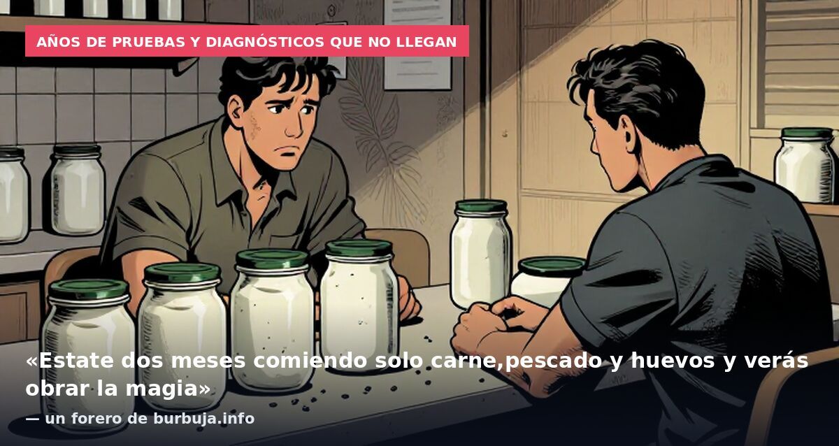 Años de pruebas y diagnósticos que no llegan: «Estate dos meses comiendo solo carne,pescado y huevos y verás obrar la magia» — un forero de burbuja.info