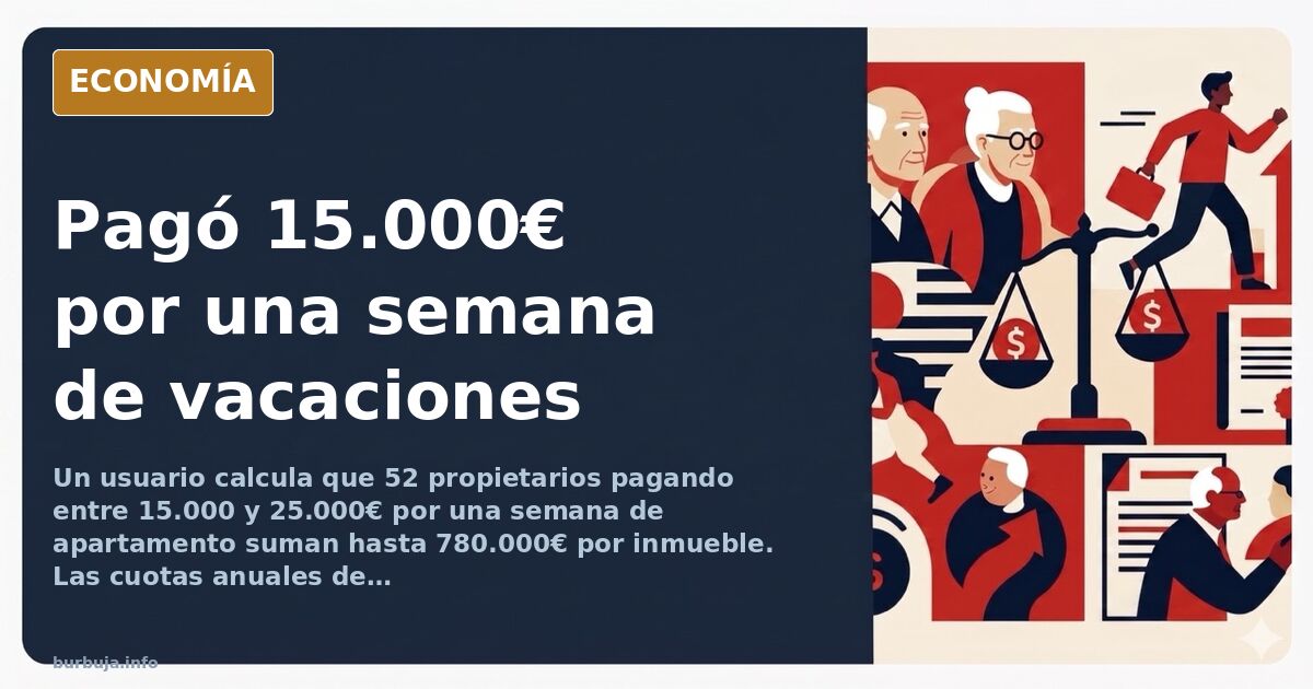 Ilustración editorial de un apartamento en la costa dividido en 52 fracciones semanales, con cuotas anuales y contratos apila