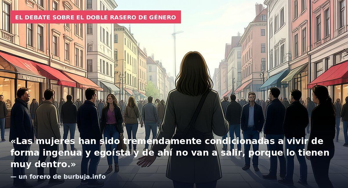 El debate sobre el doble rasero de género: «Las mujeres han sido tremendamente condicionadas a vivir de forma ingenua y egoísta y de ahí no van a salir, porque lo tienen muy dentro.» — un forero de burbuja.info