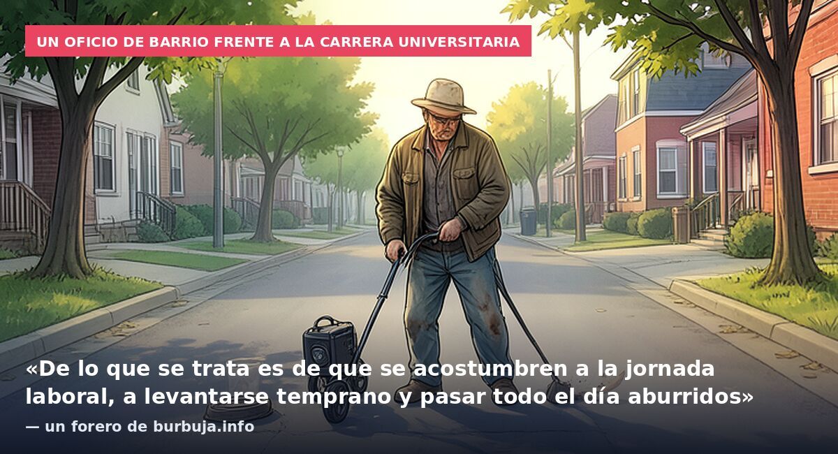 Un oficio de barrio frente a la carrera universitaria: «De lo que se trata es de que se acostumbren a la jornada laboral, a levantarse temprano y pasar todo el día aburridos» — un forero de burbuja.info
