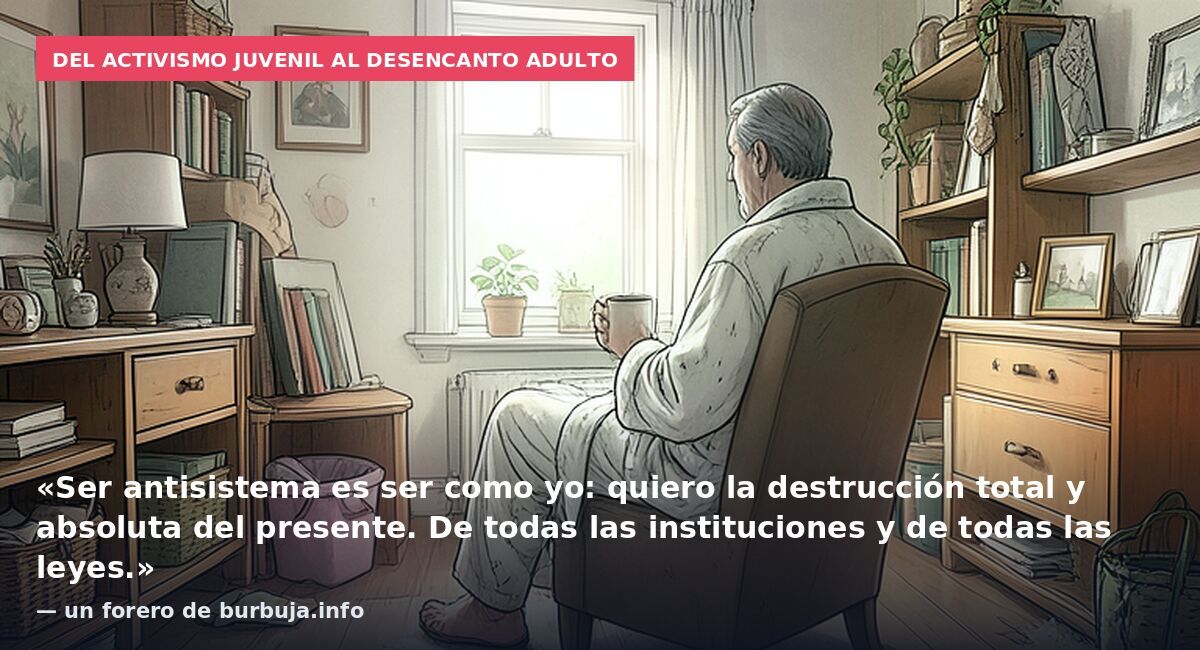 Del activismo juvenil al desencanto adulto: «Ser antisistema es ser como yo: quiero la destrucción total y absoluta del presente. De todas las instituciones y de todas las leyes.» — un forero de burbuja.info