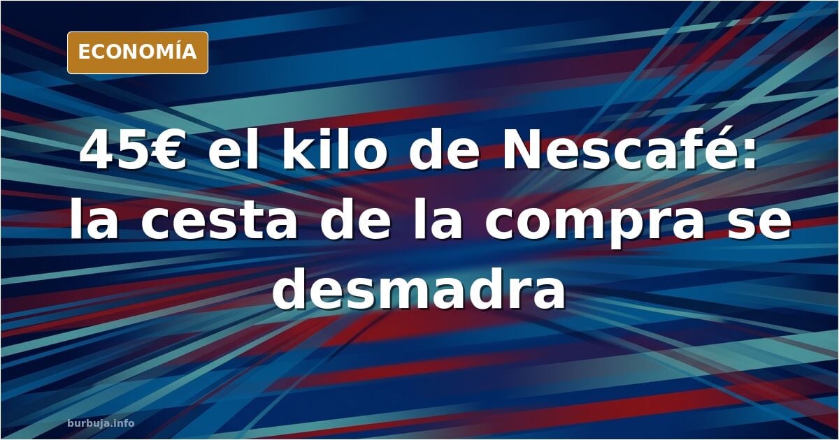 Bote de café soluble Nescafé junto a una taza humeante sobre una mesa de cocina, con etiqueta de precio visible