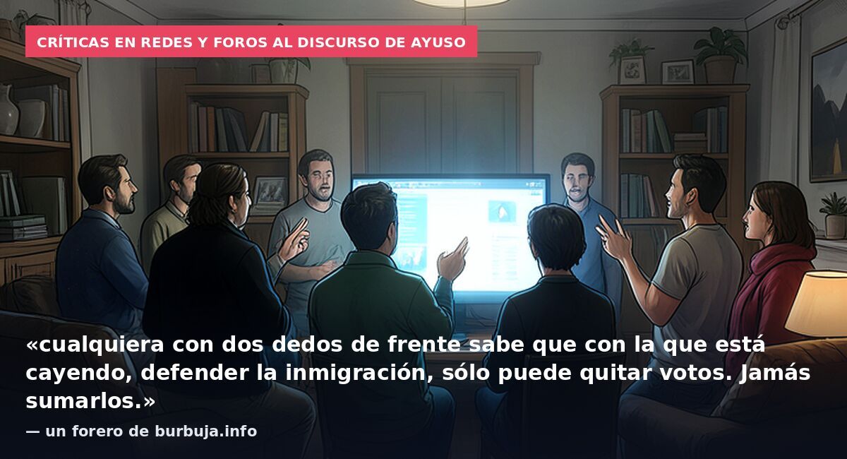 Críticas en redes y foros al discurso de Ayuso: «cualquiera con dos dedos de frente sabe que con la que está cayendo, defender la inmigración, sólo puede quitar votos. Jamás sumarlos.» — un forero de burbuja.info